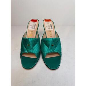 Gucci Satin Mule Heels Green GG Logo Open Toe Slides EU 35 New No Box